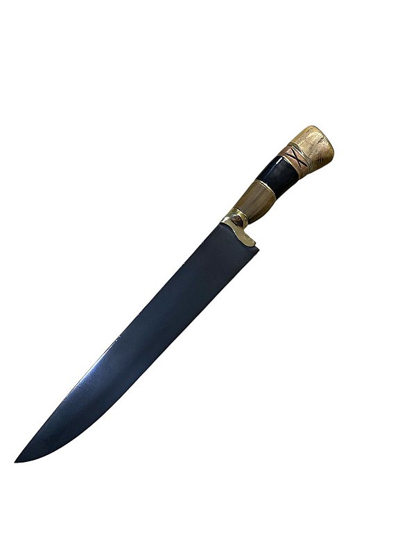 Faca Tradicional artesanal para churrasco carbono 10" cabo misto madeira e chifre