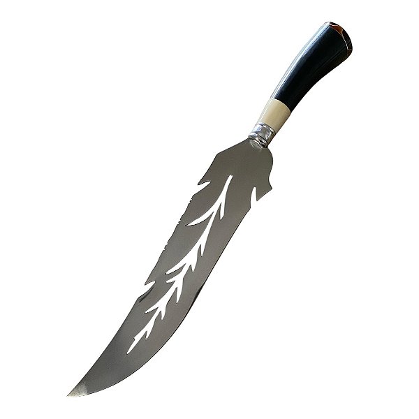Faca Folha aço inox 10" para churrasco ou coleção, com bainha em couro