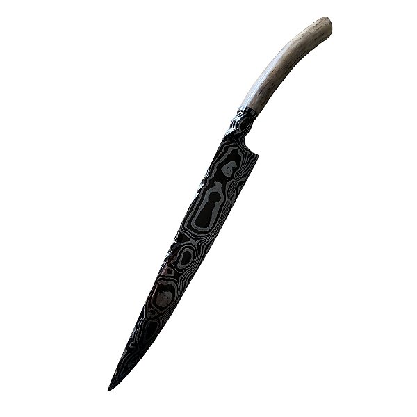 FACA ESPECIAL GAÚCHA AÇO DAMASCO 10'' CABO EM CHIFRE DE CERVO NATURAL