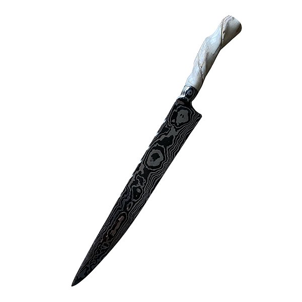 FACA ESPECIAL GAÚCHA AÇO DAMASCO 10'' CABO EM CHIFRE DE CERVO NATURAL