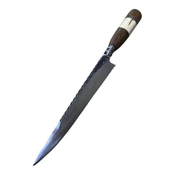 FACA FORJADA MOLA DE TREM 9'' CABO MISTO OSSO E MADEIRA