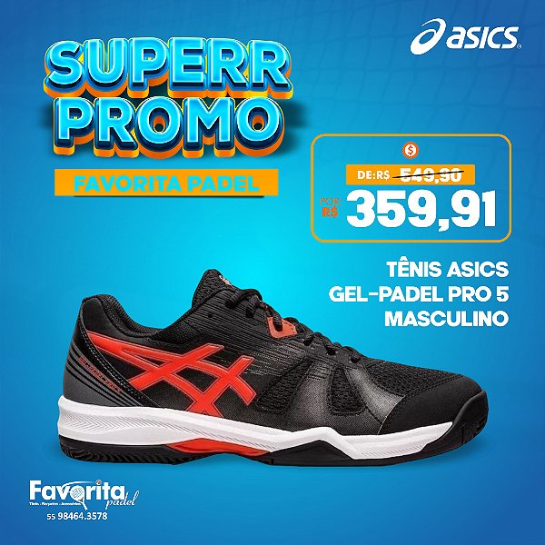 Tênis Asics Gel-Padel Pro 5 Masculino - Preto+Vermelho