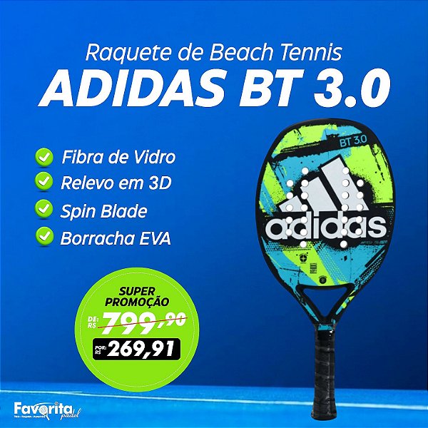 Raquete de Beach Tennis Adidas BT 3.0 Preta Verde Azul e Limão
