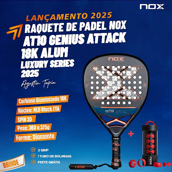 Raquete de Padel AT10 GENIUS ATTACK 18K Alum 2025 | NOX - by Agustín Tapia Luxury Series