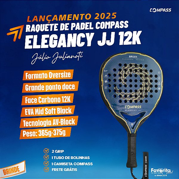 Raquete de Padel Compass Elegancy JJ 12k 2025 - Júlio Julianoti