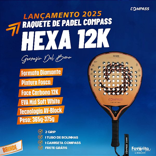 Raquete de Padel Compass Hexa 12k 2025 - Gervasio Del Bono