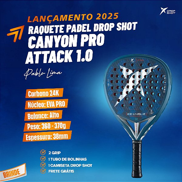 Raquete de Padel DROP SHOT CANYON PRO ATTACK 1.0 LIMA OFICIAL
