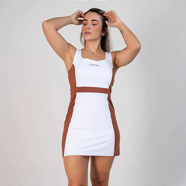 Vestido Slim Compass - Branco com Marrom