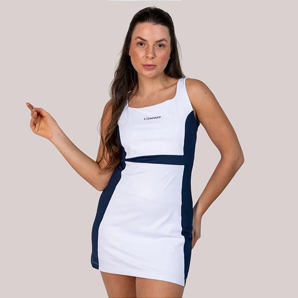 Vestido Slim Compass – Branco com Marinho
