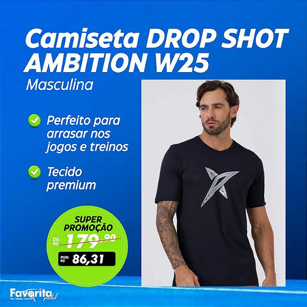 Camiseta DROP SHOT Ambition W25 - Preto Masculina