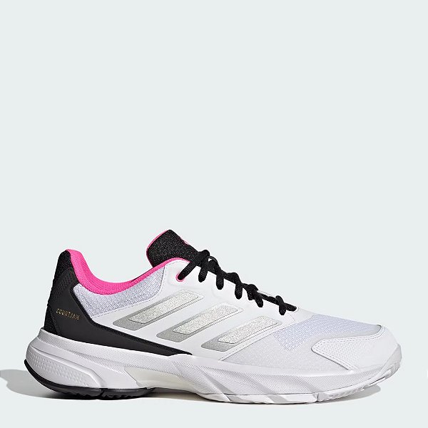 Tênis Adidas Courtjam Control 3 – Masculino Cloud White / Silver Metallic / Lucid Pink
