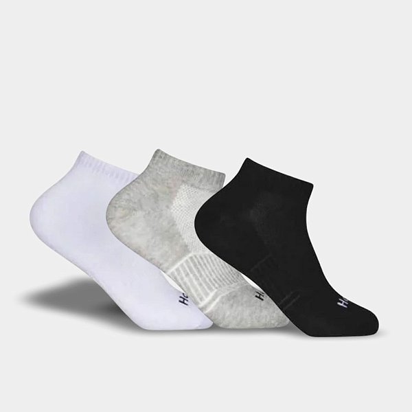 Meia Hoahi Kit 3x1 Cano Curto Feminino - Preto/Cinza/Branco