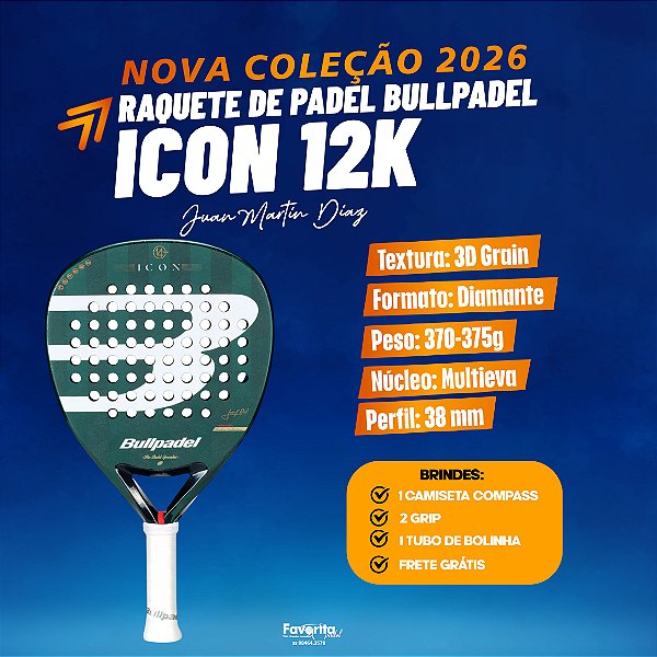 Raquete Padel Bullpadel Icon 2026 12k - Juan Martin Diaz