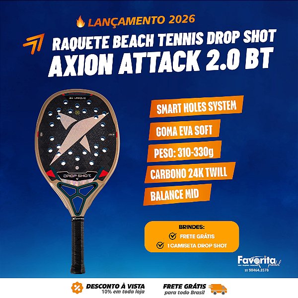 Raquete de Beach Tennis Drop Shot Axion Attack 2.0 BT 2026