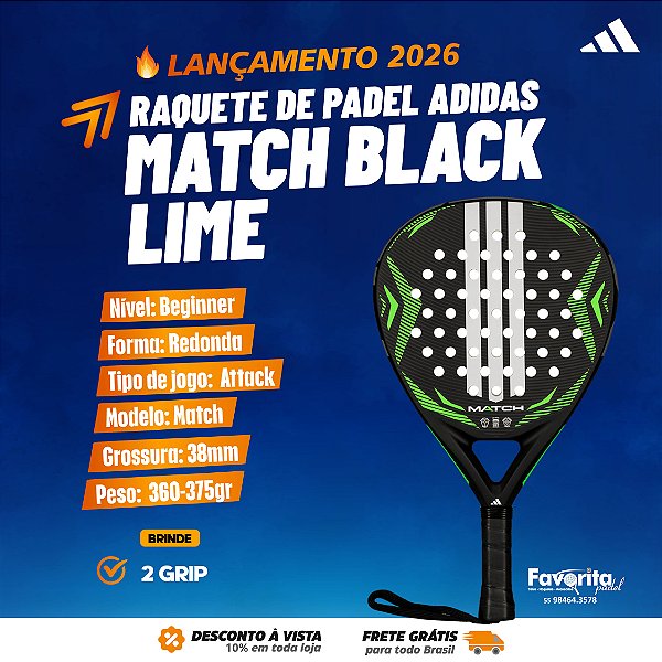 Raquete de Padel Adidas Match Black Lime 2026