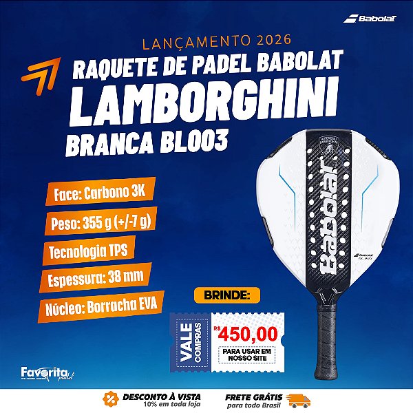 PRÉ-VENDA - Raquete Padel Babolat Lamborghini Branca BL003