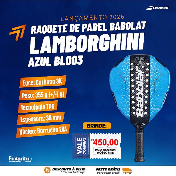PRÉ-VENDA - Raquete Padel Babolat Lamborghini Azul BL003