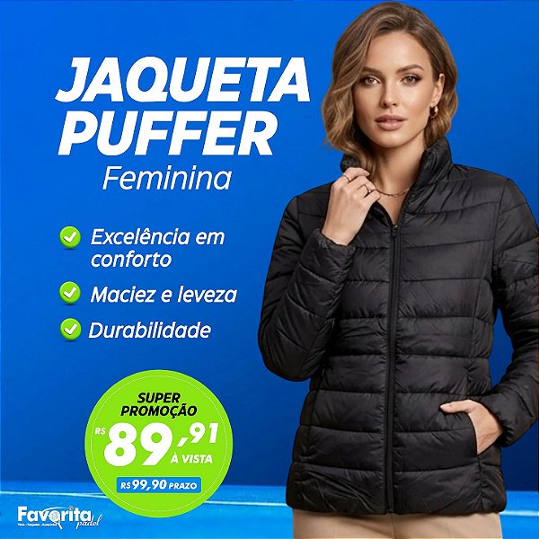 Jaqueta Puffer Feminina Preta