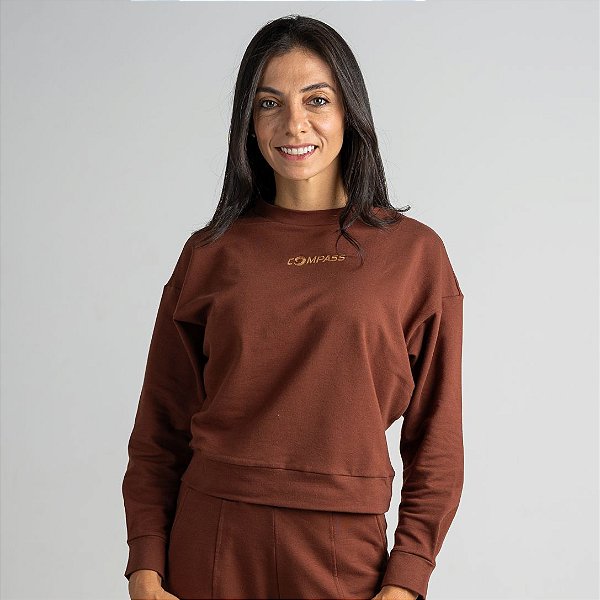 Cropped Compass Manga Longa Marrom