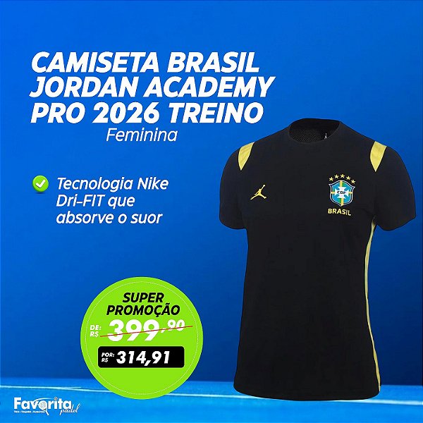 Camiseta Brasil Jordan Academy Pro 2026 Treino Feminina - Preto+Amarelo