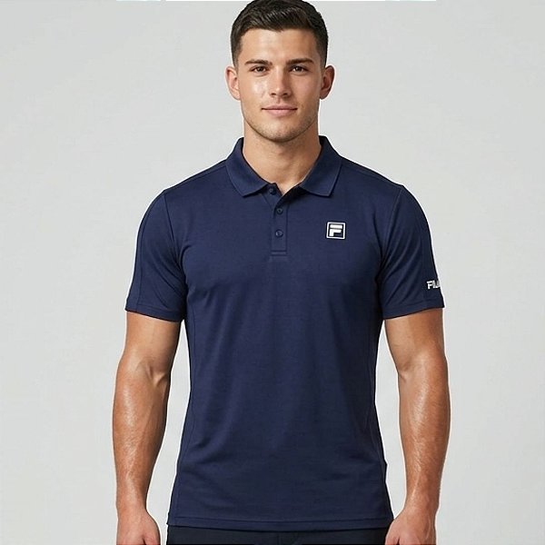Polo Fila Tennis Line III Masculina Marinho Carbono