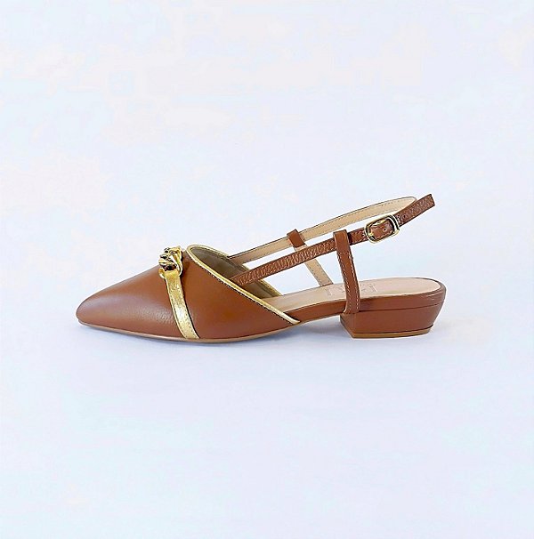 SCARPIN SALTO BAIXO BLOCO COURO MARROM CONFORTAVEL