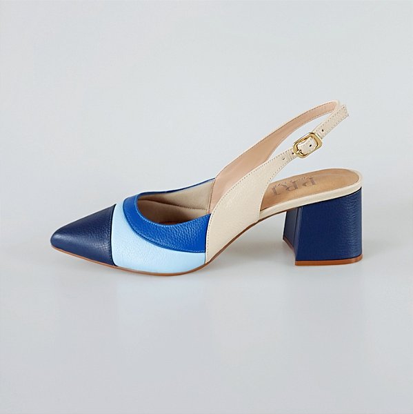 SCARPIN SALTO BAIXO BLOCO COURO AZUL MARINHO BEBE BIC OFF WHITE CONFORTAVEL