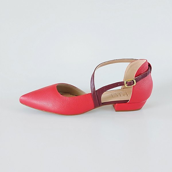 SCARPIN SALTO BAIXO BLOCO COURO VERMELHO MARSALA CONFORTAVEL