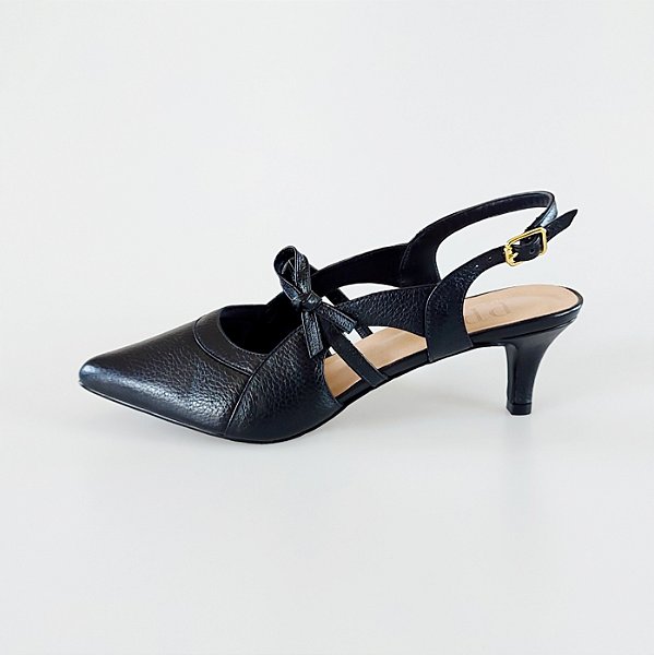 SCARPIN SALTO BAIXO FINO COURO PRETO CONFORTAVEL