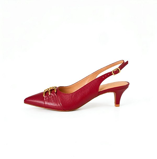 SCARPIN SALTO BAIXO FINO COURO VINHO CONFORTAVEL
