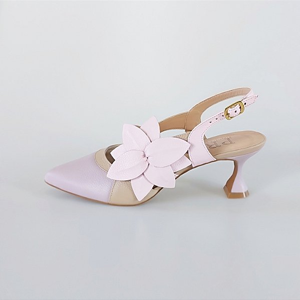 SCARPIN SALTO BAIXO TACA COURO LILAS NUDE ROSA CONFORTAVEL