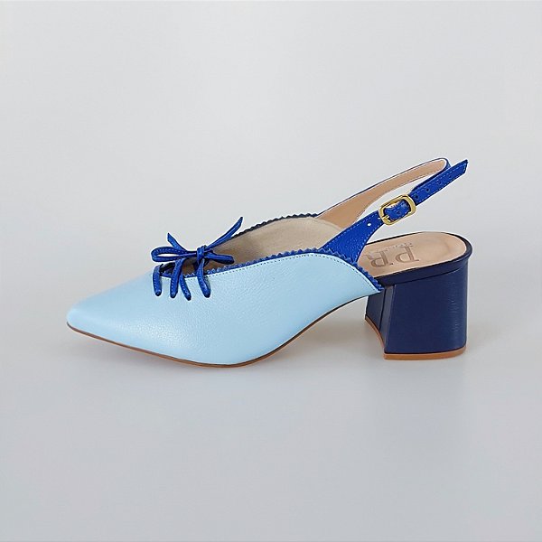 SCARPIN SALTO BAIXO BLOCO COURO AZUL BEBE BIC MARINHO CONFORTAVEL