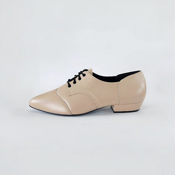 OXFORD SALTO BAIXO BLOCO COURO NUDE CLARO CONFORTAVEL
