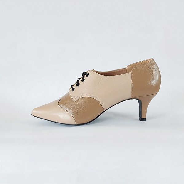 OXFORD SALTO BAIXO FINO COURO NUDE CLARO ESCURO CONFORTAVEL