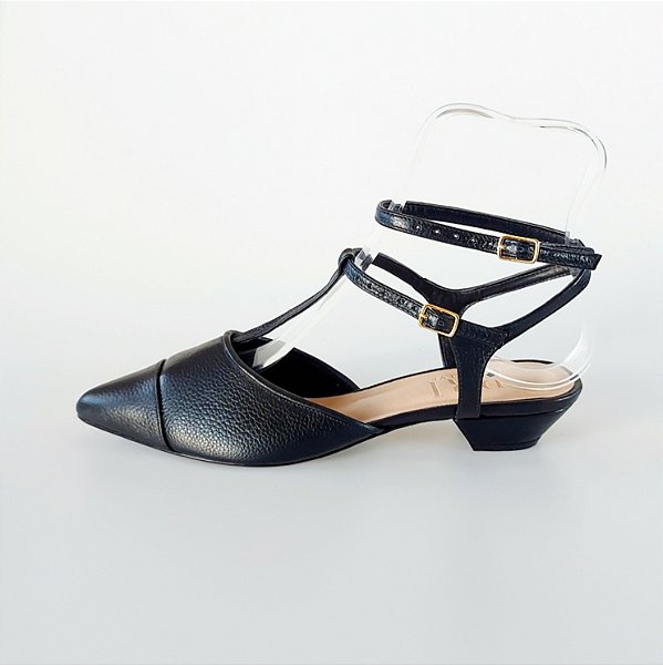 SCARPIN SALTO BAIXO FINO COURO PRETO CONFORTAVEL