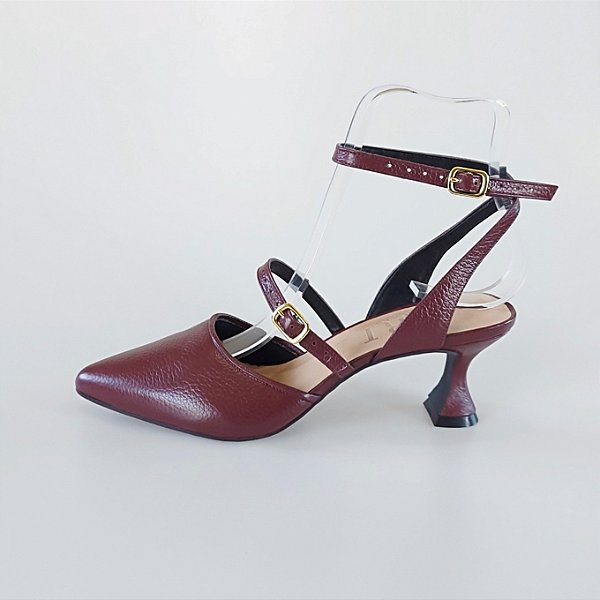 SCARPIN SALTO BAIXO TACA COURO MARSALA CONFORTAVEL