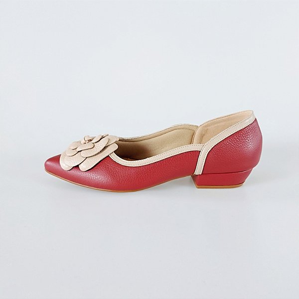 SCARPIN SALTO BAIXO BLOCO COURO VINHO NUDE CLARO CONFORTAVEL