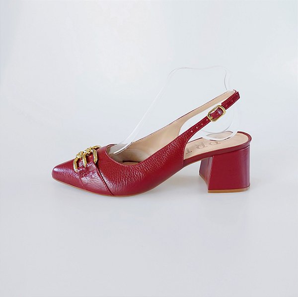 SCARPIN SALTO BAIXO BLOCO COURO VINHO CONFORTAVEL