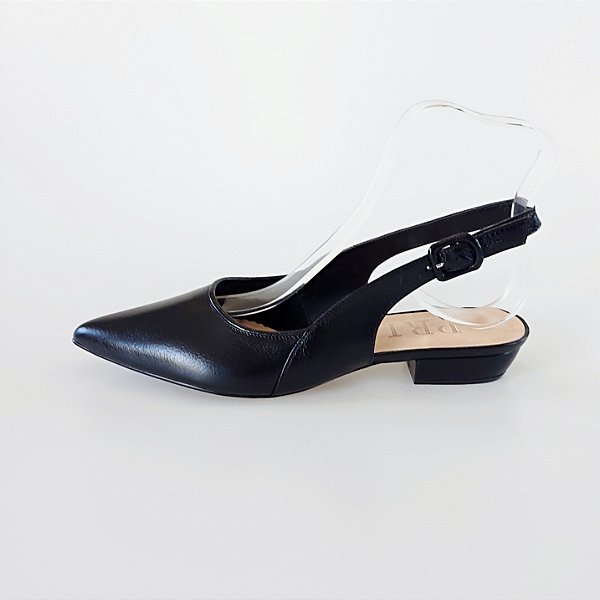 SCARPIN SALTO BAIXO BLOCO COURO PRETO CONFORTAVEL