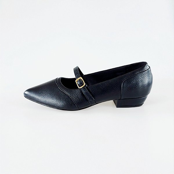 SCARPIN SALTO BAIXO BLOCO COURO PRETO CONFORTAVEL