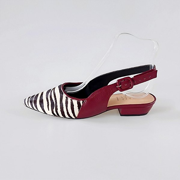 SCARPIN SALTO BAIXO BLOCO COURO ZEBRA MARSALA CONFORTAVEL