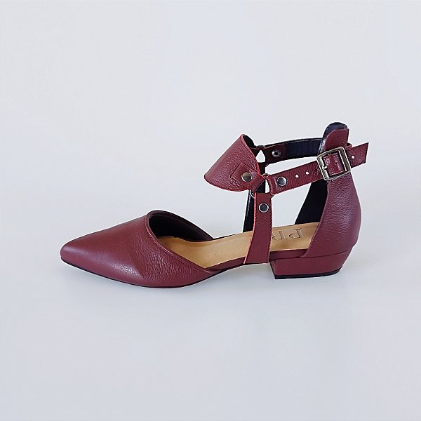 SCARPIN SALTO BAIXO BLOCO COURO MARSALA CONFORTAVEL