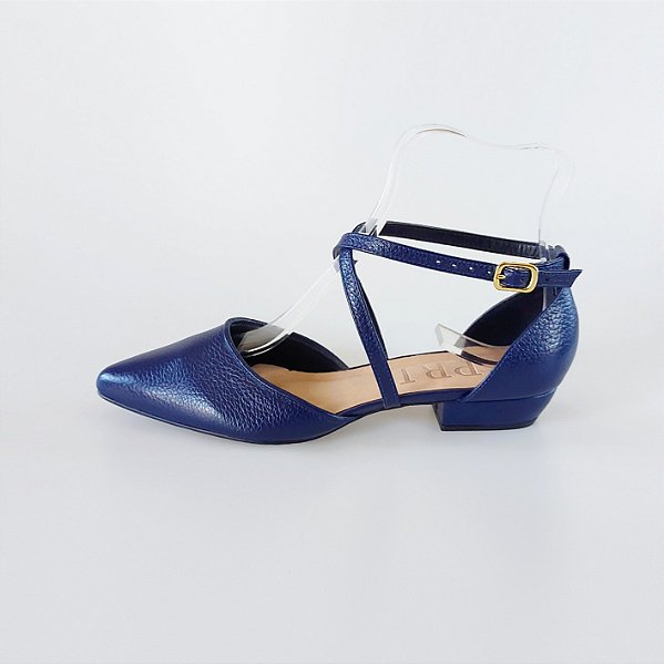 SCARPIN SALTO BAIXO BLOCO COURO AZUL MARINHO CONFORTAVEL