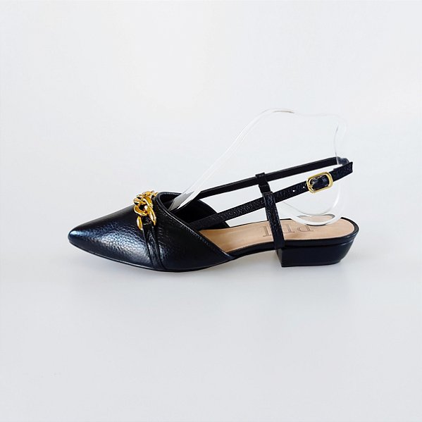 SCARPIN SALTO BAIXO BLOCO COURO PRETO CONFORTAVEL