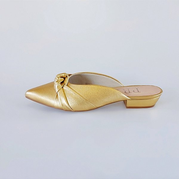 MULE SALTO BLOCO COURO DOURADO CONFORTAVEL