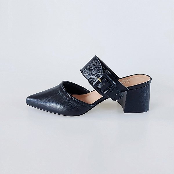 MULE SALTO BLOCO COURO PRETO CONFORTAVEL