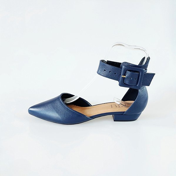 SCARPIN SALTO BAIXO BLOCO COURO AZUL MARINHO CONFORTAVEL