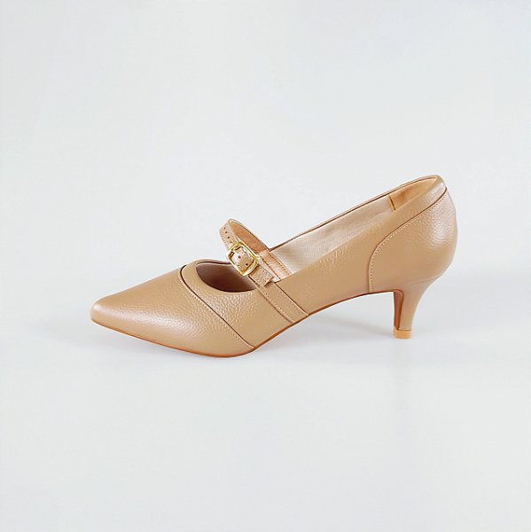 SCARPIN SALTO BAIXO FINO COURO NUDE ESCURO CONFORTAVEL