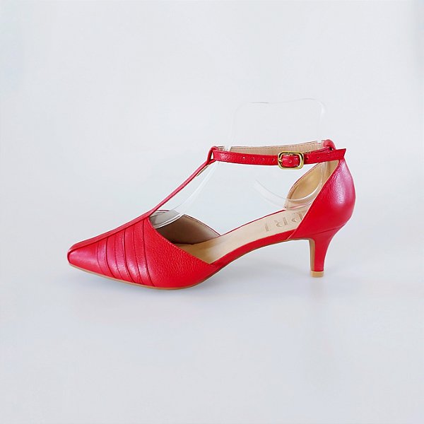 SCARPIN SALTO BAIXO FINO COURO VERMELHO CAMPARI CONFORTAVEL