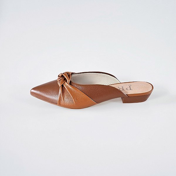 MULE SALTO BAIXO BLOCO COURO MARROM CARAMELO CONFORTAVEL